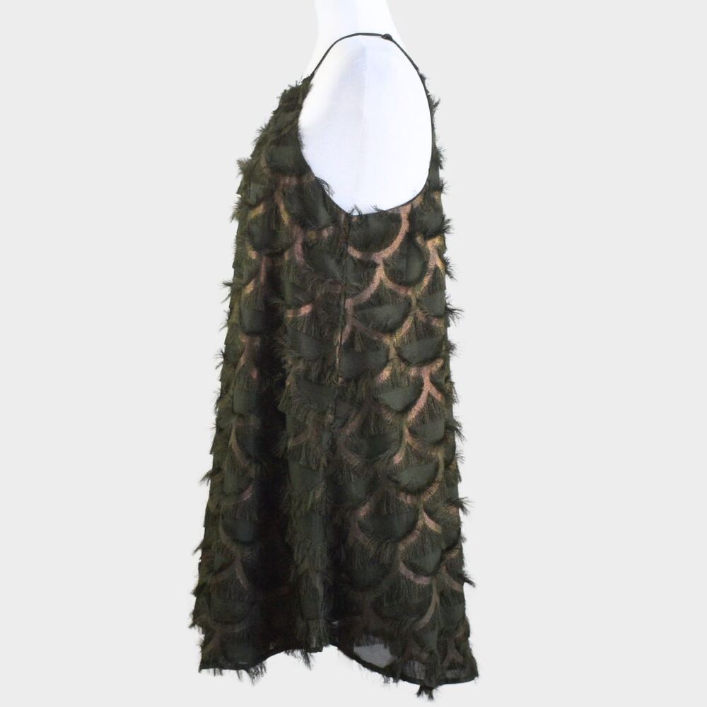 TCEC Feather Tassel Halter Dress Green \ Rose Gold Metallic Size M - Picture 2 of 7